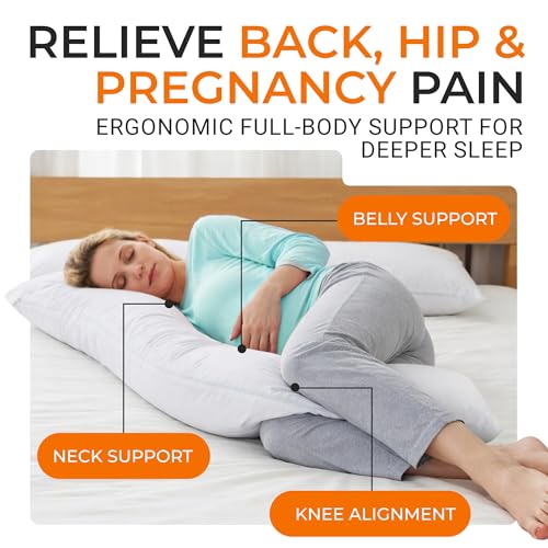 Cheer Collection L Shaped Body Pillow - Down Alternative Full Body Pillow for Side Sleeper, Pregnancy, Neck and Shoulder Support - Zippered Cover