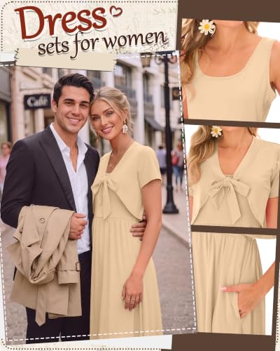 Women's Maxi Sundress Cropped Cardigan Set - color: Apricot, size: Large