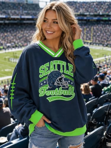 Oversized Football Sweatshirts Women Game Day Outfits Sunday Funday Jersey - color: S-deep Blue, size: Medium