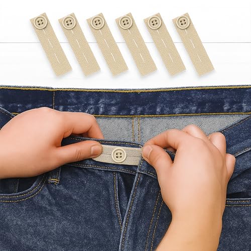 Mandala Crafts Beige Elastic Waist Button Extender for Pants Waistband - color: Beige, size: Stretchy 3.5 Inches