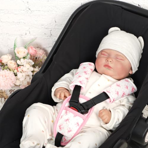 Baby Car Seat Strap Pads Suit, 3 Pieces Soft Car Seat Strap Shoulder Covers for Baby Infant Toddler, Double-Sided Car Seat Belt Covers for Stroller, Pushchair, Baby Swing, Pink Bow - color: pink bow