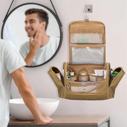 Tactical Toiletry Bag for Men, Large Hanging Dopp Kit Hygiene Bag - color: Khaki