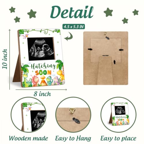 Dinosaur Baby Shower Decor Frame, Hatching SOON Baby Shower Party Supplies for Expecting Parents-to-Be Keepsake Gifts, Pregnancy Sonogram Frame Keepsake, Gender Reveal Presents - color: green4