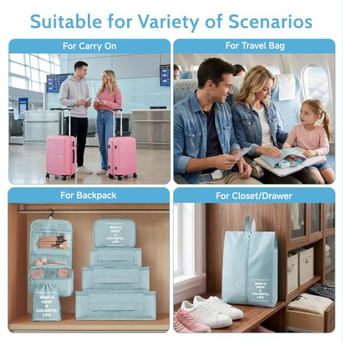 8 Set Packing Cubes for Travel, Anti-Tearing Suitcase Organizer, Sky Blue - color: Sky Blue