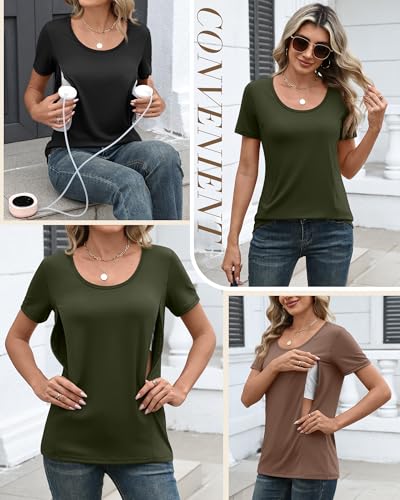 Huukeay 3 Pack Women's Nursing Shirts - color: Black, Coffee, Army Green, size: X-Large