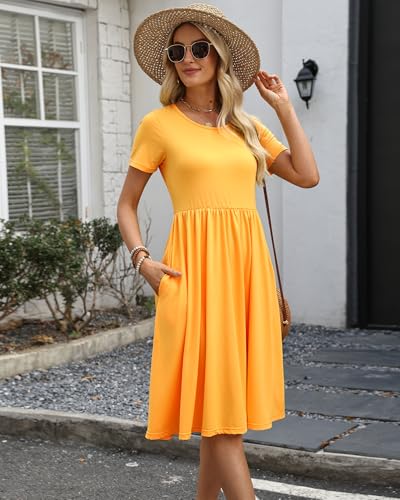 COSSEN Women's 2026 Summer Midi Dress Crew Neck Short Sleeve - color: B02-yellow, size: Small