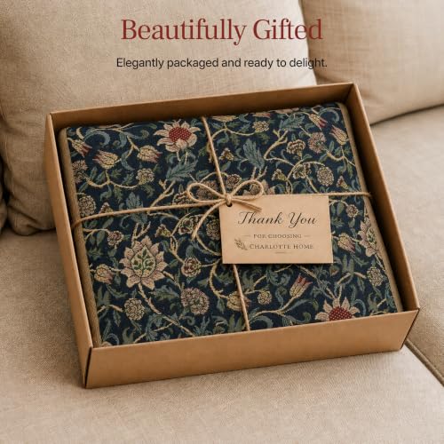 William Morris Fleur de Morris Black Tapestry Throw Pillow Cover 16 x 16 in - color: Red,cream,red