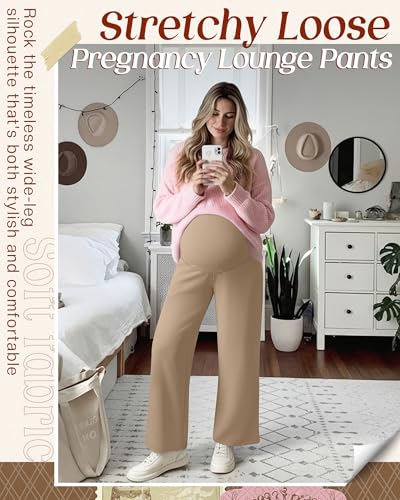 3 Pack Women's Maternity Lounge Pants Soft Sweatpants - color: Khaki, Coffee, Black, size: X-Large