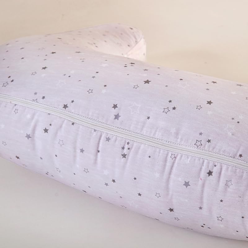 U-Shape Breastfeeding Nursing Pillow Set, 1 Insert and 2 Removable Covers - color: White & Grey Star River