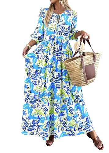 KIRUNDO Maxi Dresses for Women 2026 3/4 Sleeve Summer Dress - color: Blue Green, size: Medium