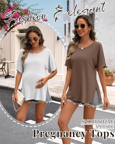 Riyiper 3 Pack Women's Maternity Tunic Cotton Shirts - color: Brown, White, Black, size: Medium