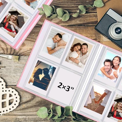 vivinin 2PCS Polaroid Photo Album, 2x3 Inch Pockets Mini Photo Album for 104 Pockets Hold 208 Pictures, Linen Hardcover Polaroid Album Book for Photos, Family Anniversaries, Baby Vacations (Pink) - color: Pink
