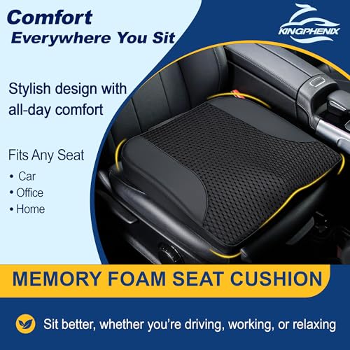 kingphenix Memory Foam Car Seat Cushion for Driving Comfort and Office Use - color: Leather & 4d Mesh Black