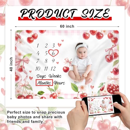 Nuanchu Cherry Baby Monthly Milestone Blanket for Baby 60"x40" - style: Cherry