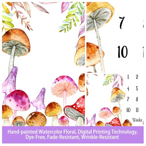 Mushroom Baby Monthly Milestone Blanket Watercolor Tropical, 60x40in - color: Green, size: 60x40in