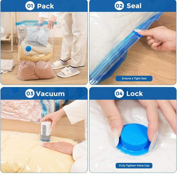 ETENWOLF 4 Combo Vacuum Storage Bags for Travel with Wireless Pump - size: 4 Combo Size-E