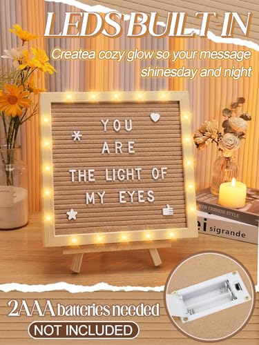 10"×10" Felt Letter Board with LED Lights & Stand, First Day of School Sign - color: Camel