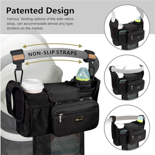 TOPDesign Universal Baby Stroller Organizer, Stroller Caddy with Detachable Mesh Bag & Heightened Insulated Cup Holders & Non-Slip Secure Hooks Accessories, Fits Most Strollers (Checkerboard) - color: Checkerboard, style: Pro