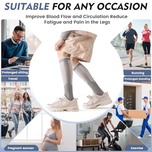 20-30mmHg Knee High Compression Socks for Women & Men - color: Gray, size: Large