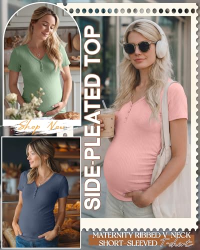 3 Pack Women's Maternity Shirts - color: Haze Blue, Light Pink, Gray Green, size: XX-Large