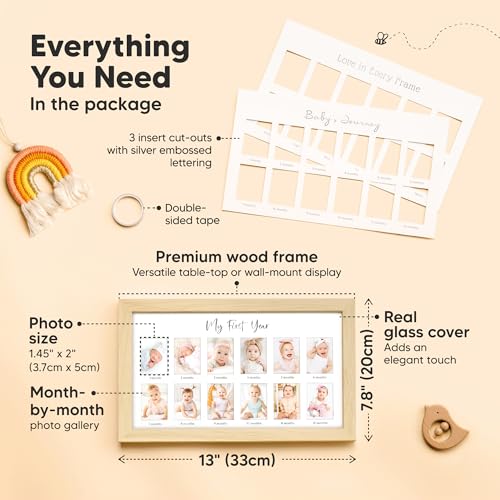 KeaBabies My First Year Photo Frame,12 Months Baby Picture Frame (Ash Wood) - color: Ash Wood