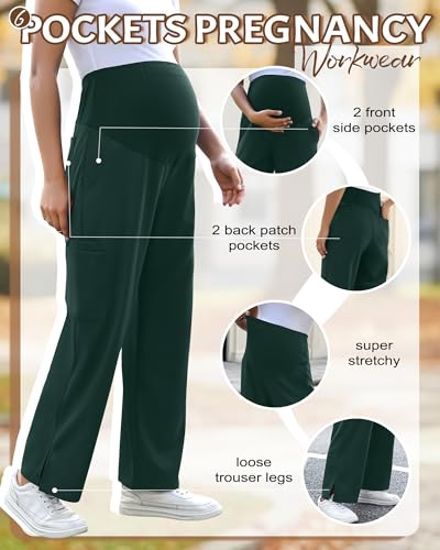 2 Pack Women's Maternity Scrub Pants with 6 Pockets - color: Black, Dark Green, size: Small