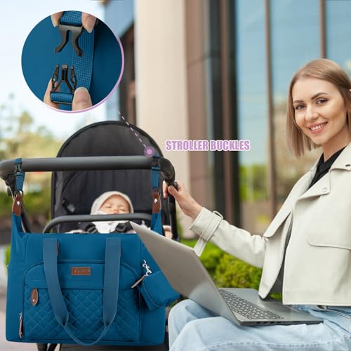 Tuwubi Diaper Bag Tote,Baby Diaper Bag with Pacifier Case - color: Teal, size: Medium