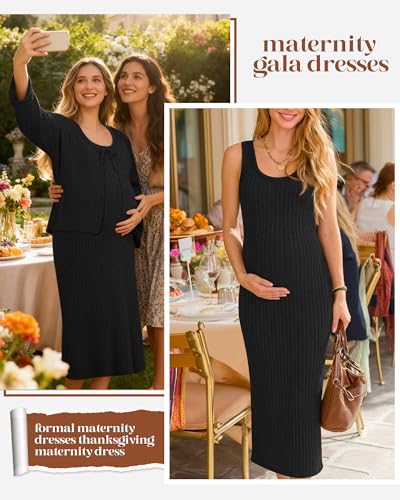 Maternity Dress Set 2 Piece for Baby Shower Party - color: Black, size: Small