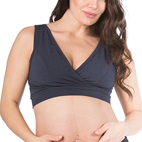 Fishers Finery Womens Wireless Maternity Nursing Bra; Nursing Pad Set Option - color: Navy, size: X-Small