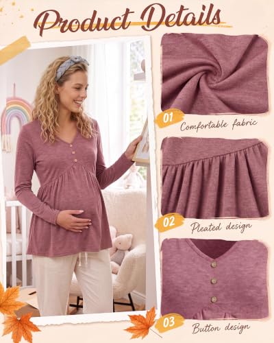 Cutecrop 3 Pack Maternity Long Sleeve V Neck Shirt - color: Black, Pink, Green, size: Medium