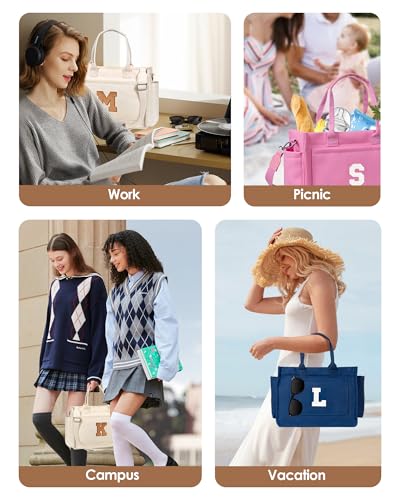 Birthday Gifts for Women, Initial Tote Bag with Makeup Bag - color: Pink, style: G