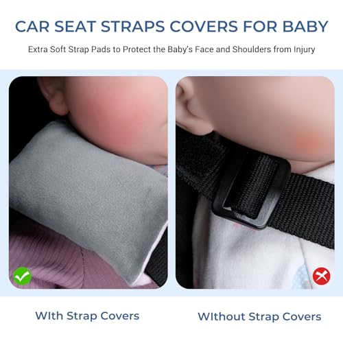 COOLBEBE Car Seat Straps Shoulder Pads for Baby Kids - color: Grey/Pink, size: Small (Pack of 1)