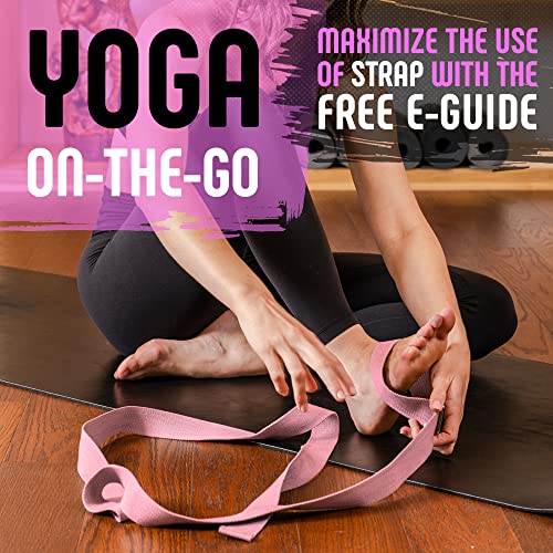 Yoga Strap with Buckle, Soft Cotton/Polyester Webbing, 8 ft - color: Pink