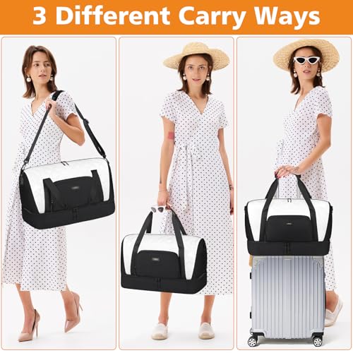 TIBES Travel Weekender Bag for Women, Overnight Bag with Shoe Compartment - color: S-White
