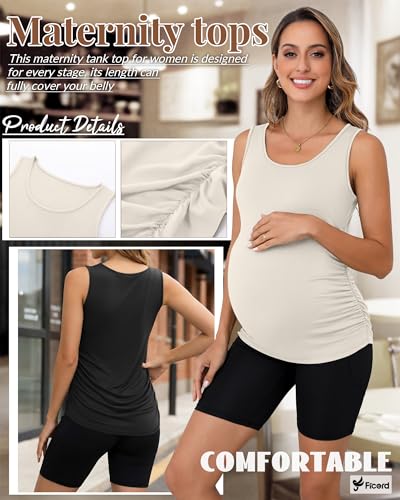 Ficerd 4 Pcs Womens Maternity Sleeveless Tank Tops - color: Cream, Khaki, Coffee, Black, size: Medium