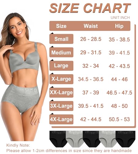 MISSWHO Women's High Waisted Cotton Underwear Soft Breathable Full Coverage Stretch Briefs Ladies Panties 5-Pack - color: Black*3 Grey*2, size: Large