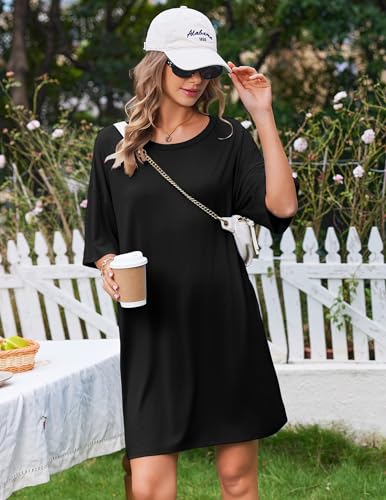Ekouaer Nightgowns for Women Bamboo Viscose Night Gown Plus Size Nightshirt - color: Black, size: Medium