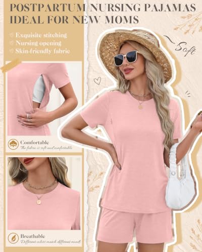 Riyiper 2 Packs Women's Nursing Pajamas Set - color: Haze Blue, Pink, size: X-Large