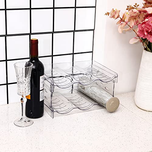 IEEK Plastic Stackable Bottle Storage Holder Rack,Free-Standing Water Bottle/Wine and Drink Organizer Shelf for Kitchen Cabinet,Fridge,Countertop,Pantry,Freezer,2 PackX3 Bottles,Clear - size: 2 Tier-Holds 6 Bottles