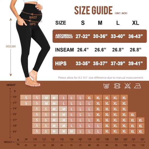 4 Pack Women’s Maternity Leggings with Pockets Over The Belly Butt Lift - Soft Workout Pregnancy Yoga Pants - color: 05-4 Solid Black Fleece, size: Medium
