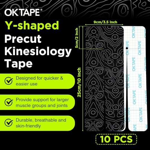 OK TAPE Precut Y-Shape Kinesiology Tape for Shoulder, Knee, Back, 10 Pcs - color: Black