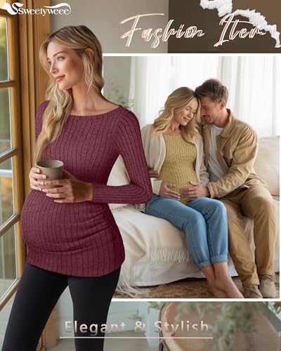 3 Pack Maternity Sweaters Long Sleeve Pregnancy Tops - color: Dark Red, Ginger, Black, size: Small