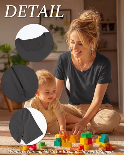 Oakgarden 4 Pack Women's Nursing Shirts - color: Dark Gray, Cream, Coffee, Black, size: Large