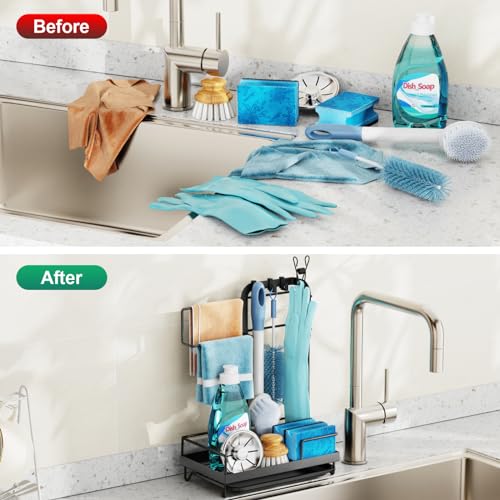 GSlife Kitchen Sink Organizer - Large Sink Caddy for Brushes, Black