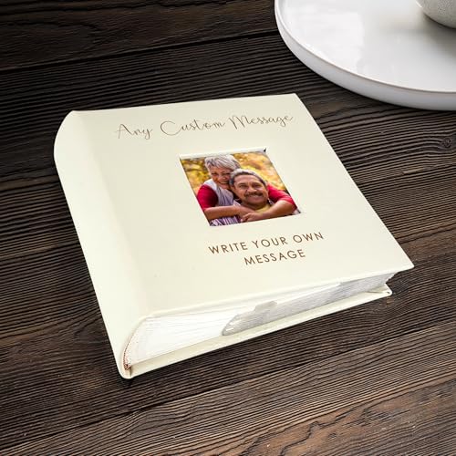 Small Personalized Custom Message Photo Album Brown Leatherette Holds 100 Photos Custom Gift - color: Any Custom Message, size: Brown - Small