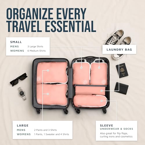 TRIPPED Travel Gear Compression Packing Cubes for Carry-On Travel 6-Pack - color: Pink, size: 6 Piece