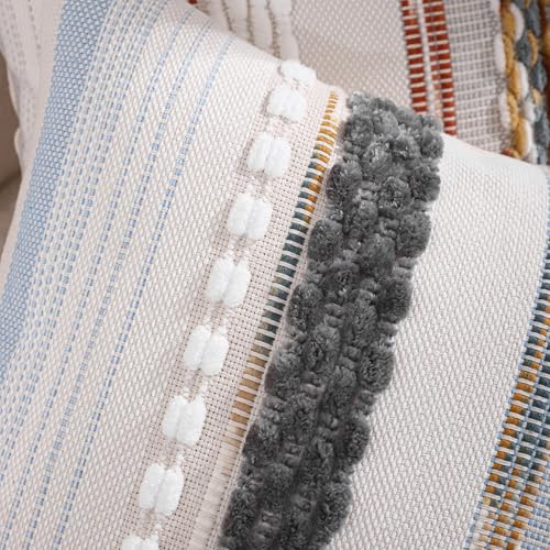Boho Throw Pillow Covers 18x18 Set of 2 Grey Blue White - color: Grey Blue White Stripe, size: 18" x 18" (Pack of 2)