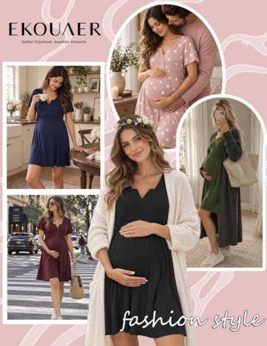 Ekouaer Labor and Delivery Gown Maternity Nursing Nightgown Breastfeeding - color: Navy Blue, size: Medium