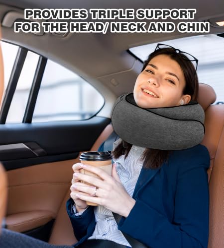 Hat-style travel neck pillow, upgraded version of airplane neck pillow - color: Grey