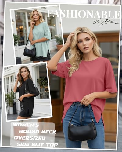 Huukeay 3 Pack Women's Oversized T Shirts Workout Tops - color: Black, Grey Green, Brick Red, size: Medium